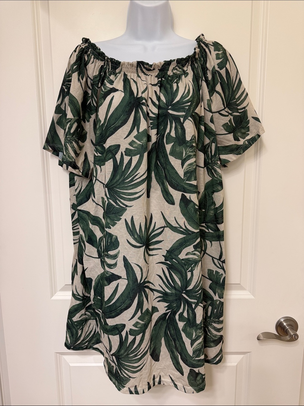 H&M Beige and Dark Green Tropical Off-Shoulder Swim Coverup